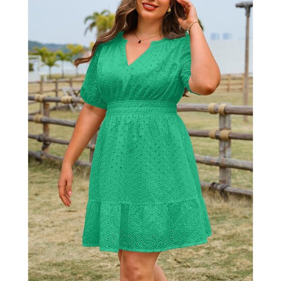 Women's Plus Size Summer Dress Casual Hollow Out Lace Ruffle Aline - Picture 4 of 6